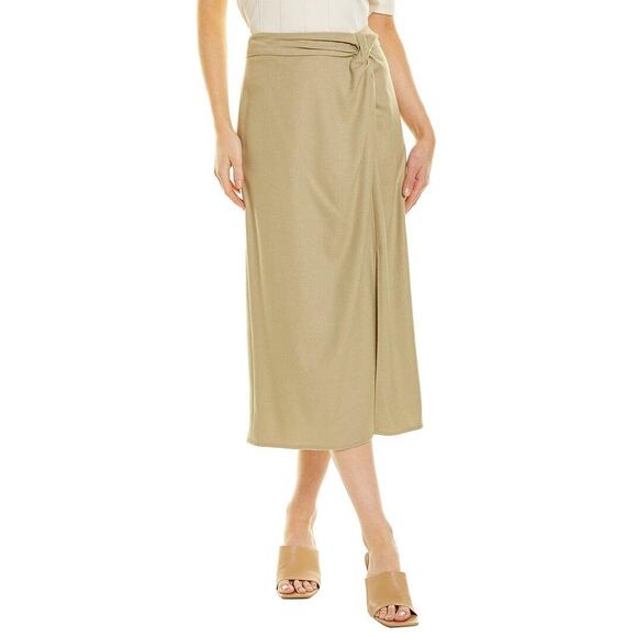 Vince Skirt Women's Size 8 Flannel Twist Knot Wool-Blend Midi Olive Green NWT - Picture 1 of 8